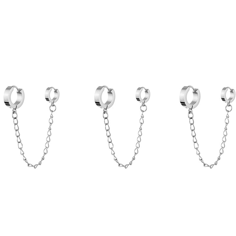Men's And Women's Fashion Simple Stainless Steel Round Binaural Buckle Chain Earrings