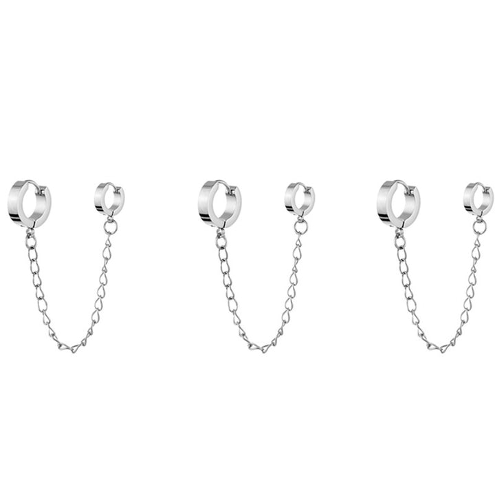 Men's And Women's Fashion Simple Stainless Steel Round Binaural Buckle Chain Earrings