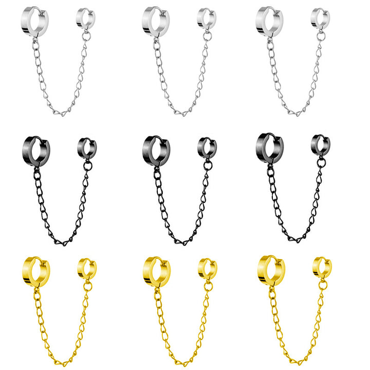 Men's And Women's Fashion Simple Stainless Steel Round Binaural Buckle Chain Earrings