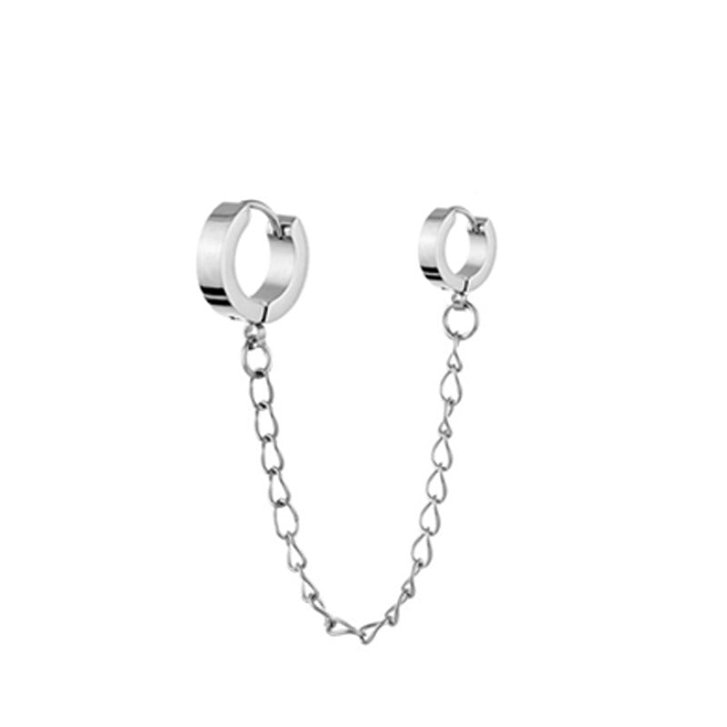 Men's And Women's Fashion Simple Stainless Steel Round Binaural Buckle Chain Earrings