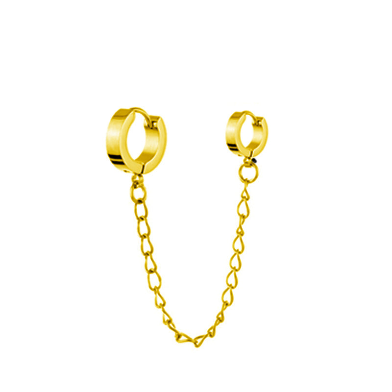 Men's And Women's Fashion Simple Stainless Steel Round Binaural Buckle Chain Earrings