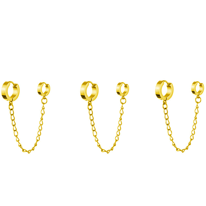 Men's And Women's Fashion Simple Stainless Steel Round Binaural Buckle Chain Earrings