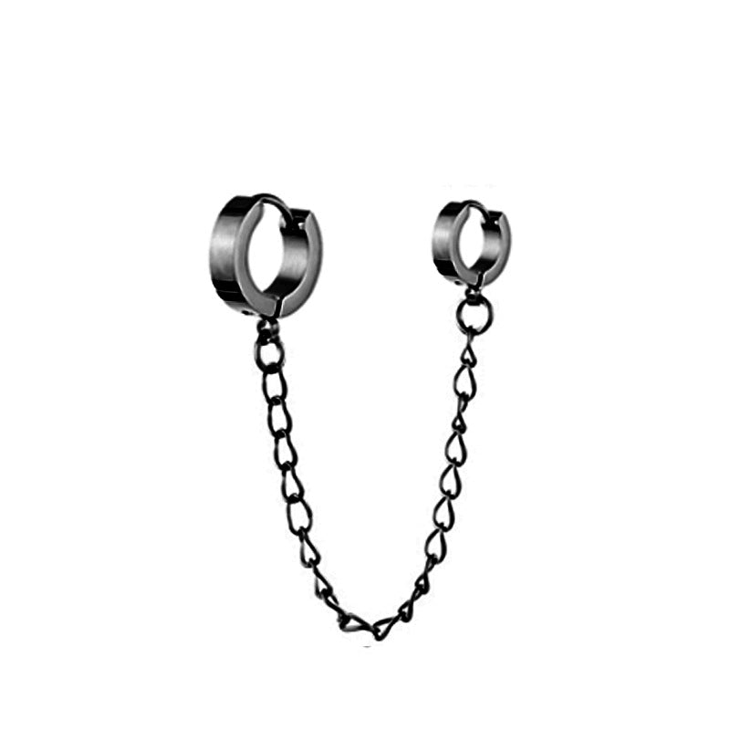 Men's And Women's Fashion Simple Stainless Steel Round Binaural Buckle Chain Earrings