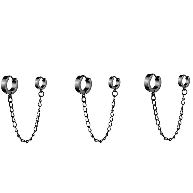 Men's And Women's Fashion Simple Stainless Steel Round Binaural Buckle Chain Earrings